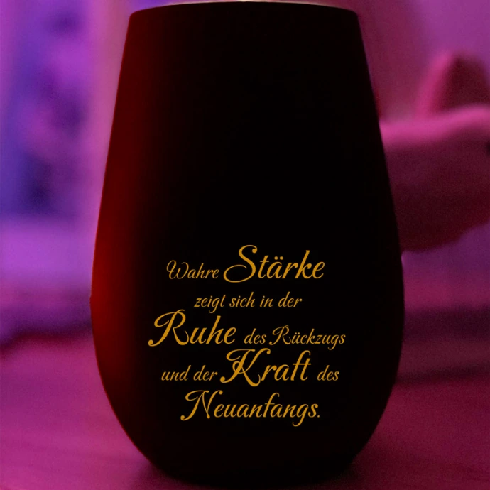 LiebLicht Windlicht in Schwarz, personalisiert mit eigenem Spruch